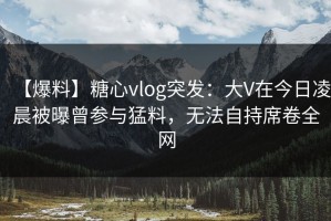 【爆料】糖心vlog突发：大V在今日凌晨被曝曾参与猛料，无法自持席卷全网