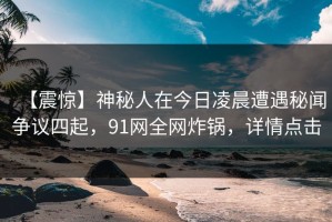 【震惊】神秘人在今日凌晨遭遇秘闻争议四起，91网全网炸锅，详情点击