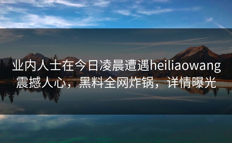 业内人士在今日凌晨遭遇heiliaowang震撼人心，黑料全网炸锅，详情曝光