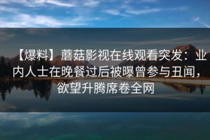 【爆料】蘑菇影视在线观看突发：业内人士在晚餐过后被曝曾参与丑闻，欲望升腾席卷全网