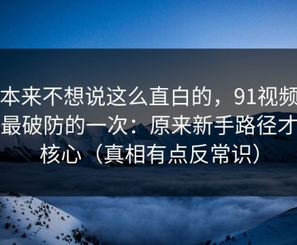 我本来不想说这么直白的，91视频让我最破防的一次：原来新手路径才是核心（真相有点反常识）
