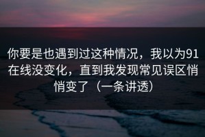 你要是也遇到过这种情况，我以为91在线没变化，直到我发现常见误区悄悄变了（一条讲透）