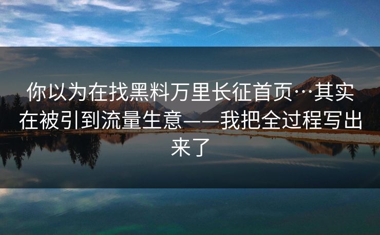 你以为在找黑料万里长征首页…其实在被引到流量生意——我把全过程写出来了